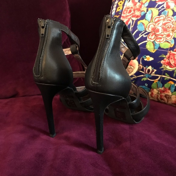 Jeffrey Campbell Strappy Black Leather Stilettos with Pointed Toes - Picture 4 of 6